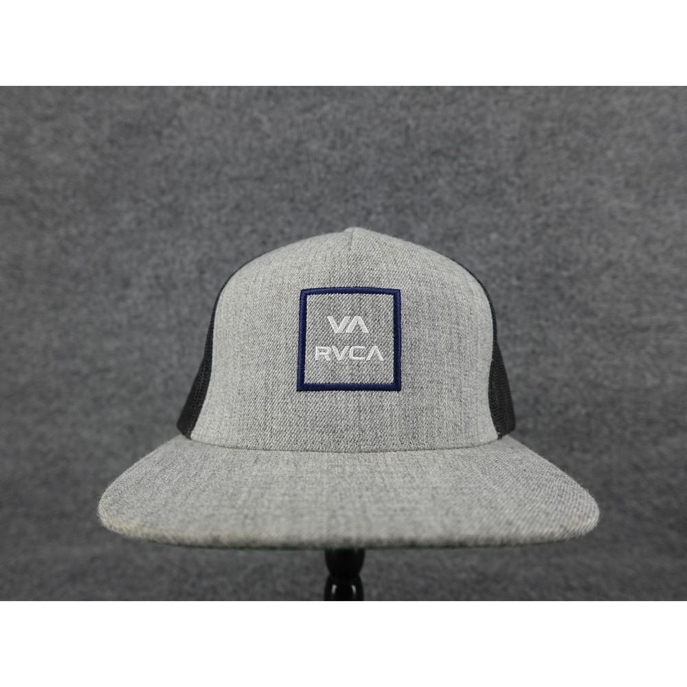 RVCA Trucker Hat Mens OSFA Grey Black Snapback Mid Fit Flat Bill Logo Patch